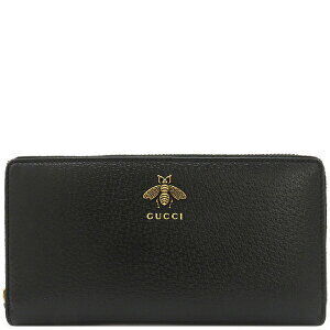 Gucci Animalier Zip Around Wallet Black Leather Bee Round Zipper